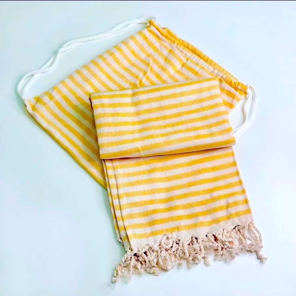 Cotton Turkish Quick Drying Beach Towel With Matching Bag Set